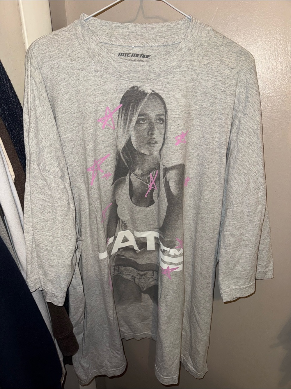 Tate McRae Gray Graphic Short-Sleeve Tee with Pink Accents